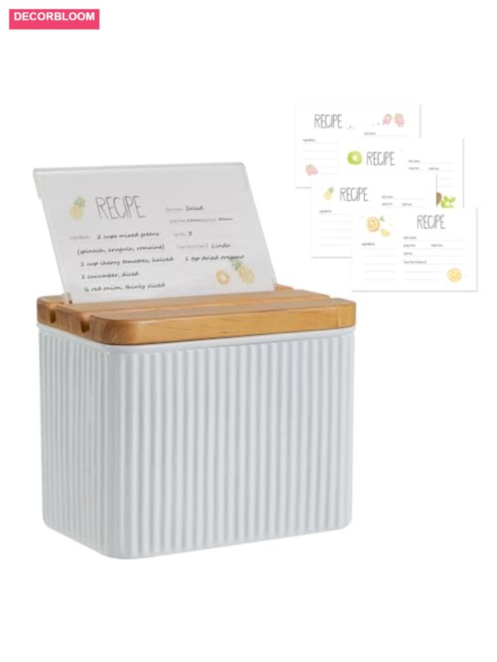 4x6 Recipe Box with Cards, Dividers, 52 Cards, Metal & Pine Wood, Holds 250
